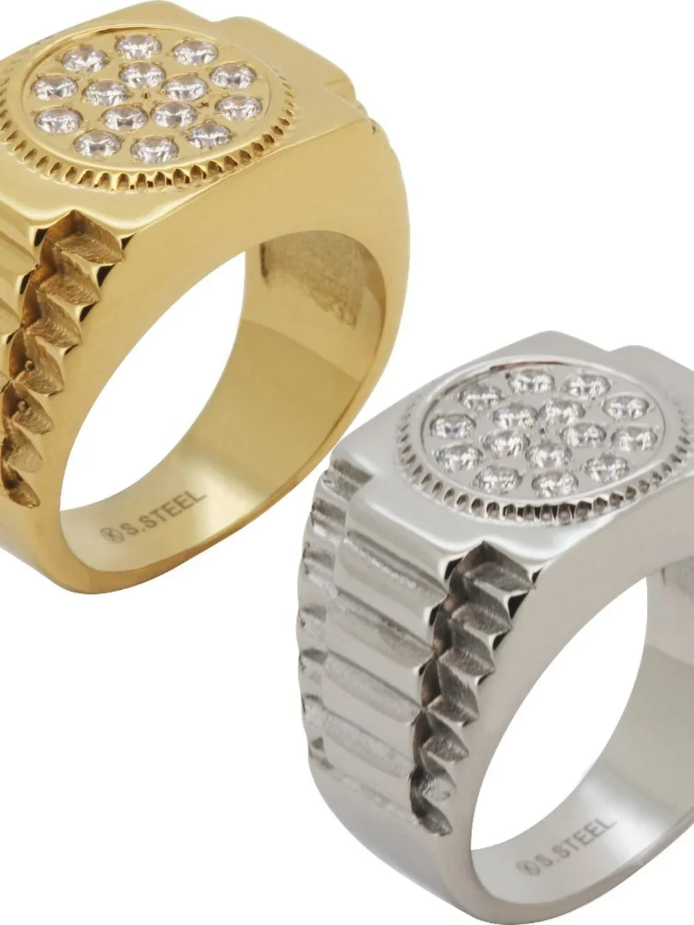 316L Stainless Steel 18k Gold Plated AAA Cubic Zirconia Pavé Cluster Signet Ring